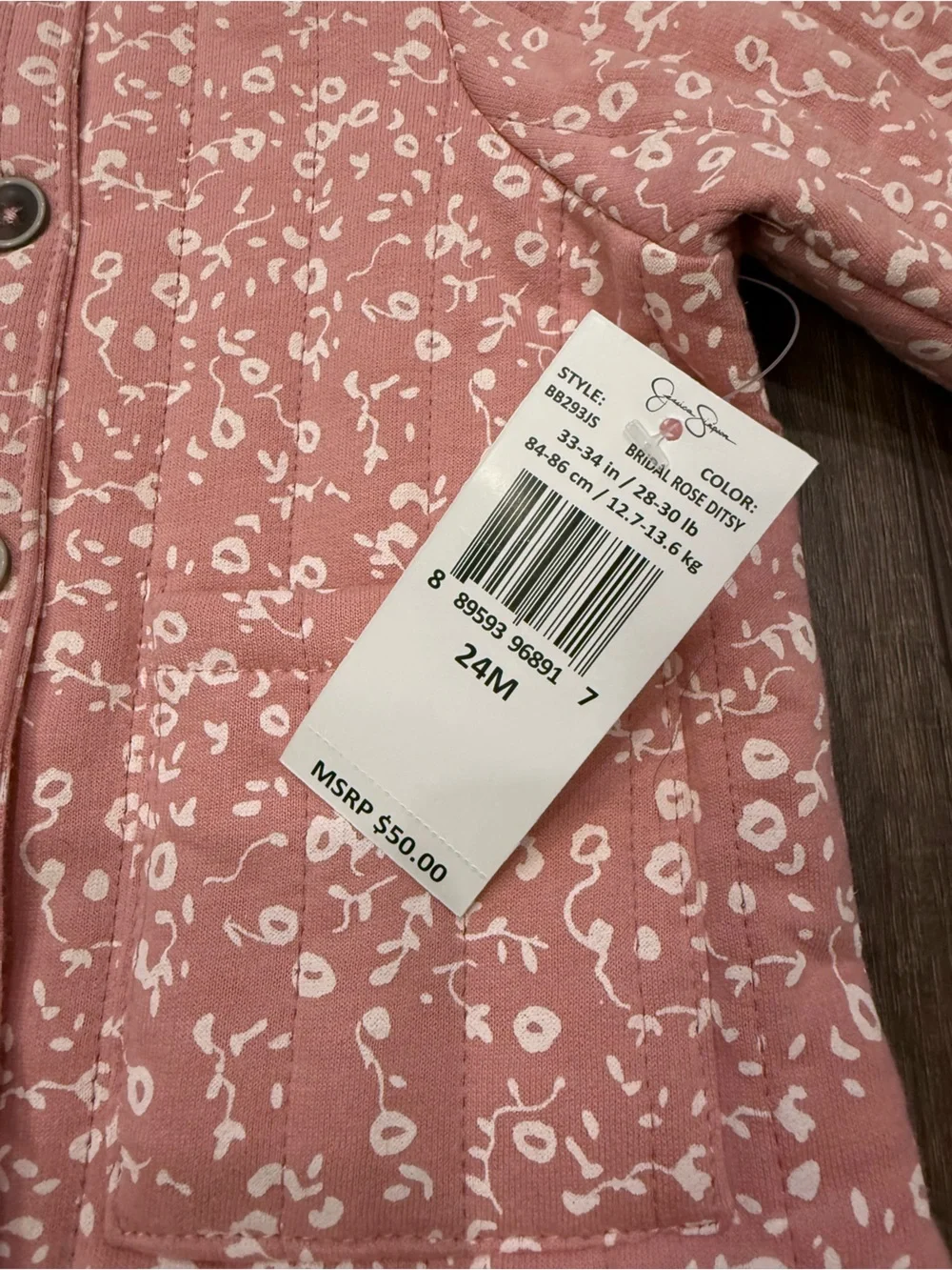 NWT Jessica Simpson 24 month pink white floral quilted jacket sweater
